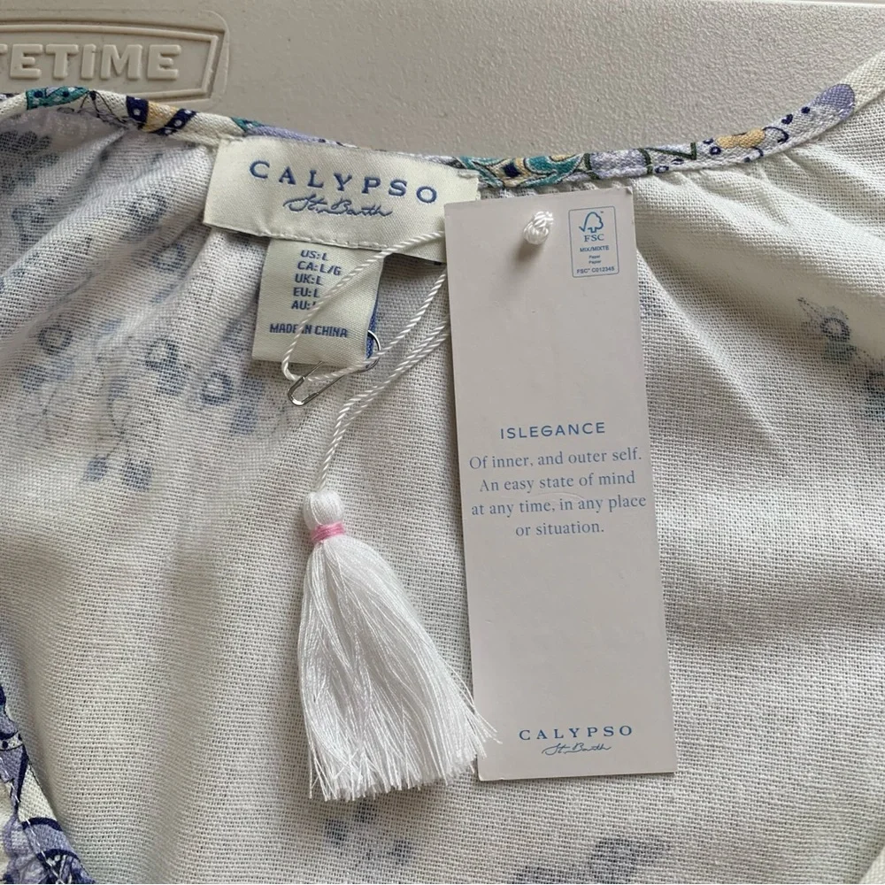 NWT Calypso St. Barth Linen blend printed maxi belted dress size L - Picture 12 of 13